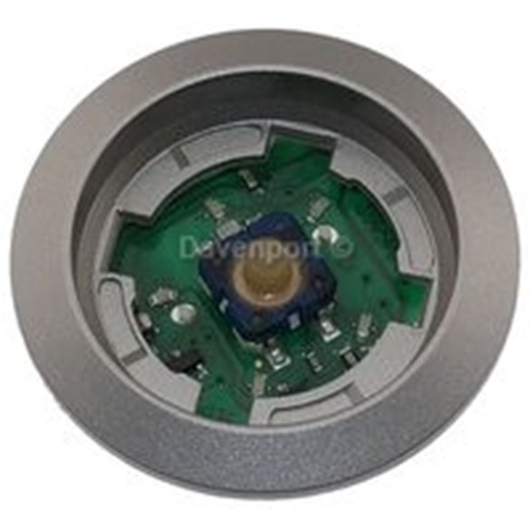 Push button base, flat grey collar, yellow LED,